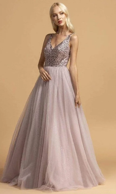 Trevi Collection - L2166 Sleeveless Crystal Beaded A-Line Dress