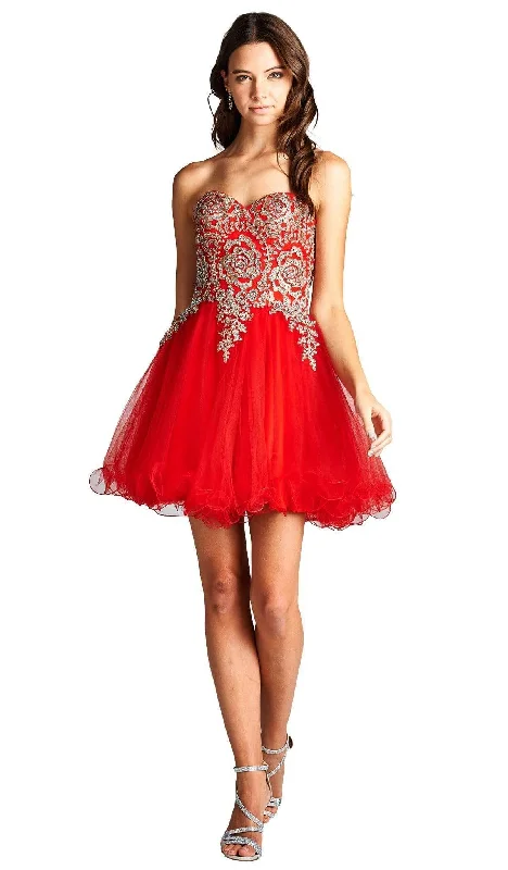 Trevi Collection - Strapless Embroidered A-line Homecoming Dress