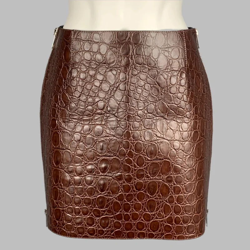 GIVENCHY SS 2021 Size 4 Brown Crocodile Effect Vintage Leather Mini Skirt