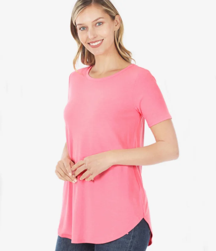 Short Sleeve Round Neck Top - Pink (ready to ship)