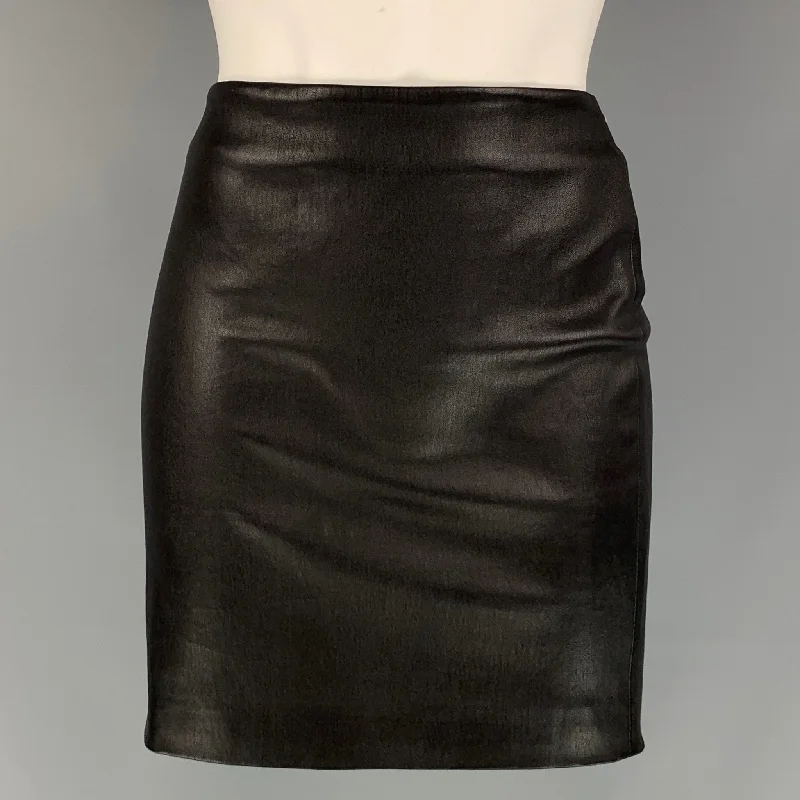 THE ROW Size 4 Black Leather Stretch Mini Skirt