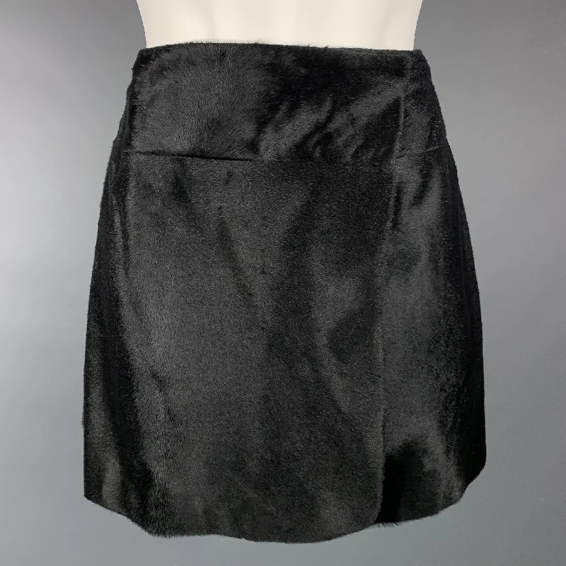 THEORY Size 2 Black Wool / Nylon Calf Hair Mini Skirt