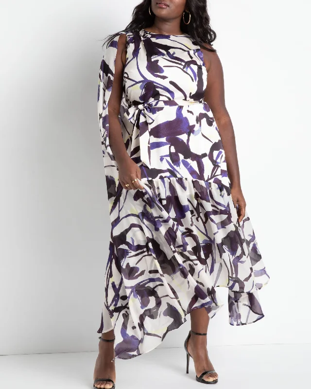 Cape Sleeve Printed Dress | Ink Blotch