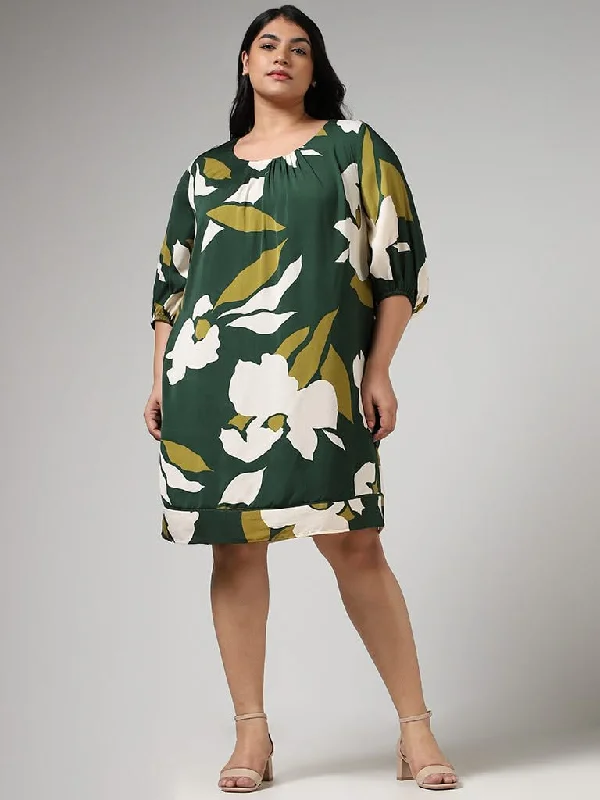 Gia Forest Green Bold Floral Printed Dress