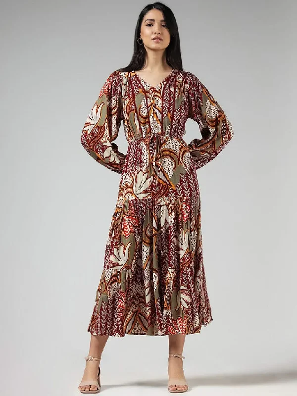 LOV Multicolour Floral Printed Tiered Dress