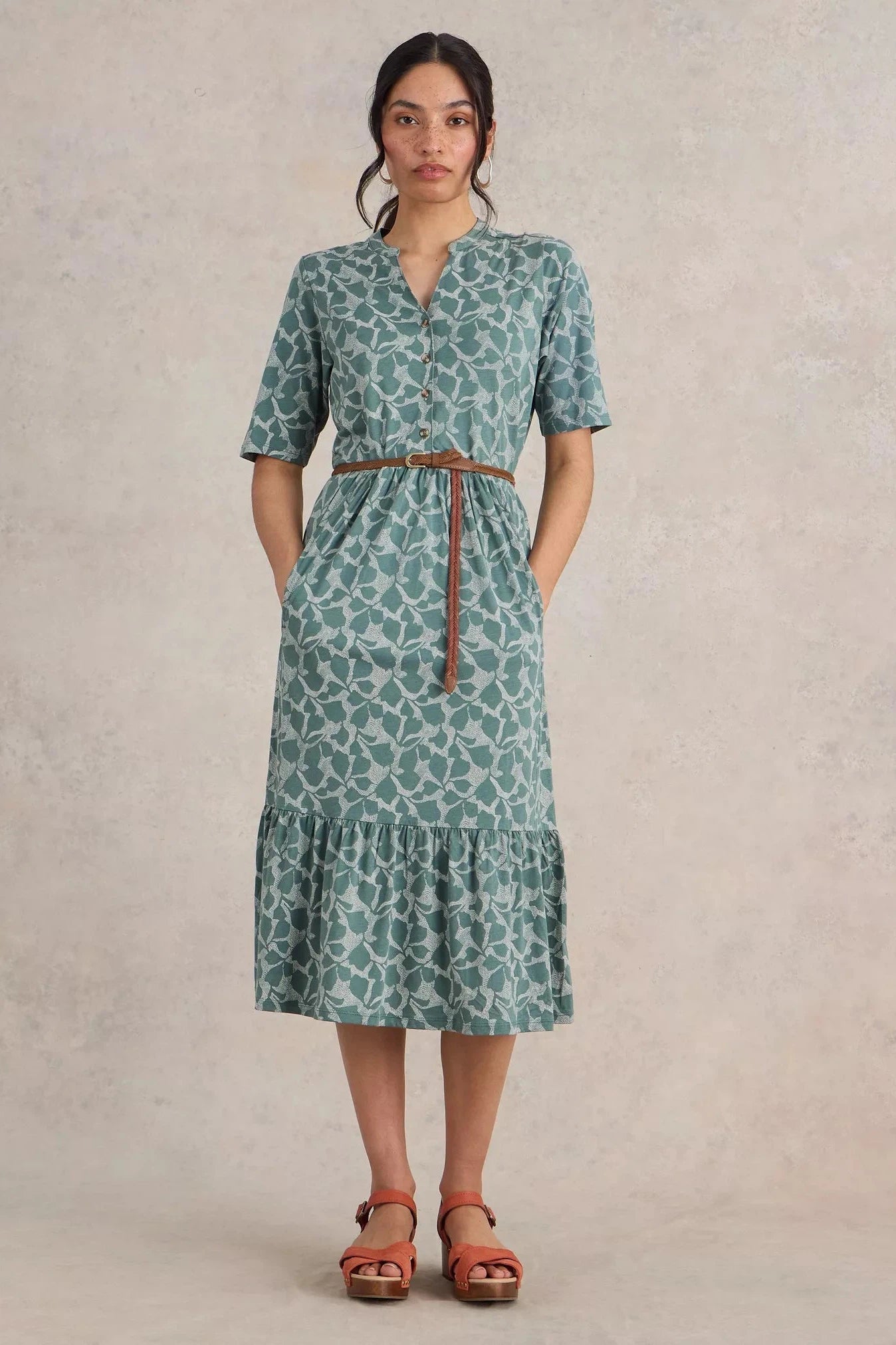 White Stuff Naya Jersey Green Print Dress