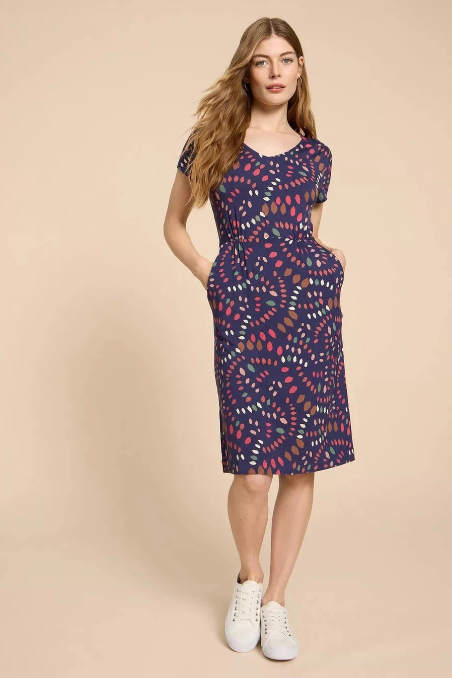 White Stuff Tallie Eco Vero Jersey Dress in Navy Print