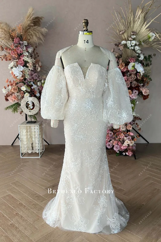 Custom Flora Lace Light Champagne Mermaid Wedding Dress