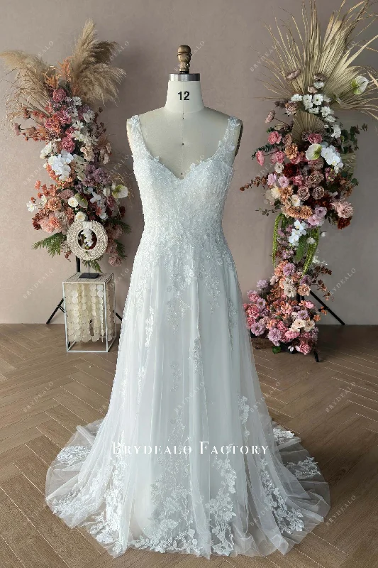 Custom Lace Sleeveless A-line Karri Wedding Dress