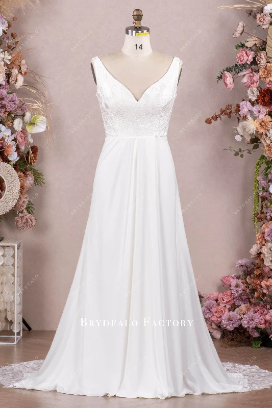 Private Label Custom A-line Lace Crepe Wedding Dress