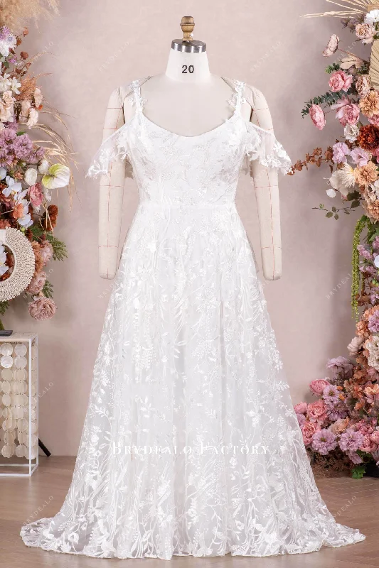 Private Label Lace Flutter Sleeve Plus Size Custom Wedding Dress