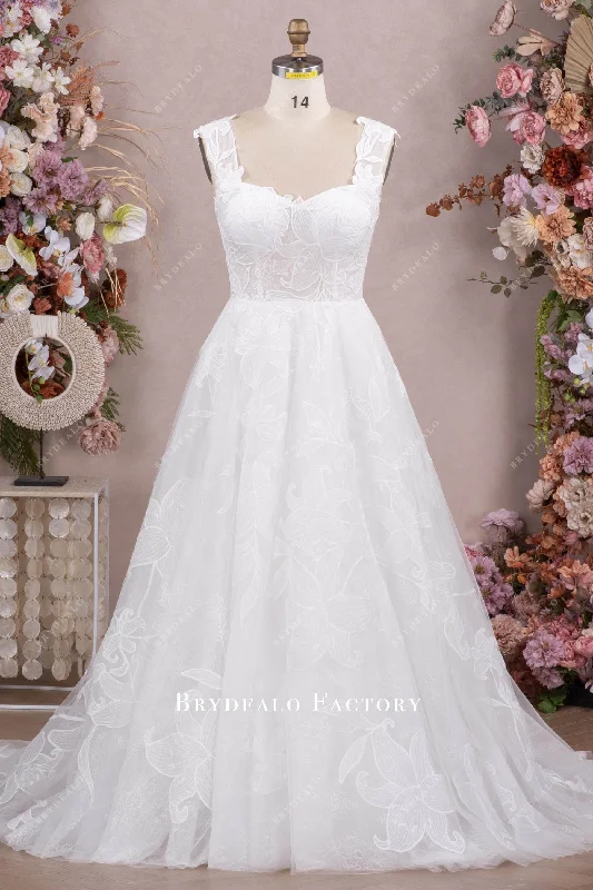 Organic Flower Lace Wide Straps Wedding Dress