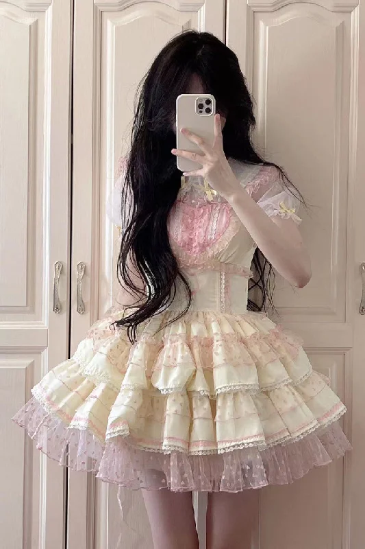 Pray for Dopamine Multi-layer Ruffle Lace Sweet Lolita Jsk Dress 5 Colors