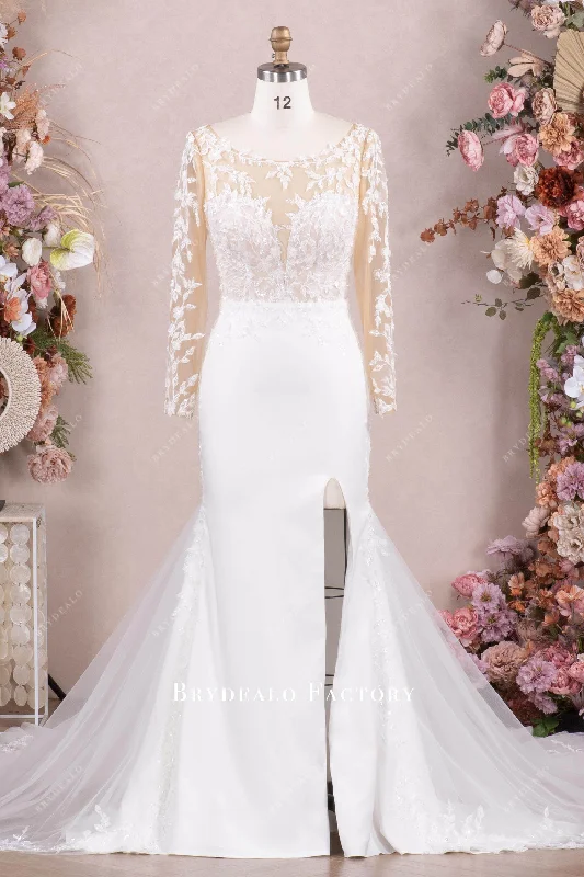 Romantic Illusion Buttoned Back Crepe Lace Wedding Dress