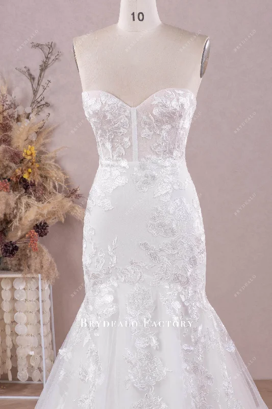 Strapless Designer Lace Corset Trumpet Wedding Dress