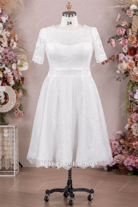 Vintage Short Sleeve Lace Boat Neck Wedding Dress