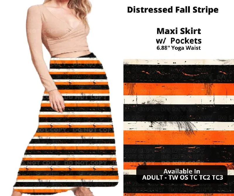 Distressed Fall Stripe Maxi Skirt