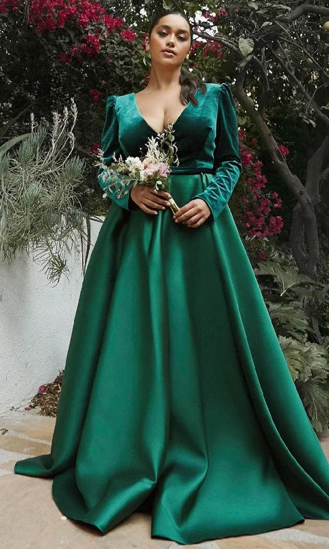 Ladivine CD226 - Long Sleeve Pleated Skirt Evening Gown