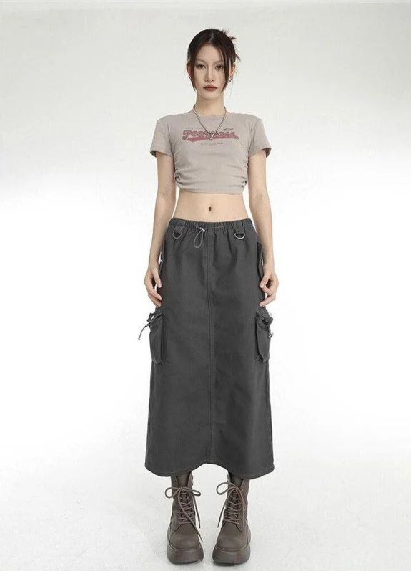 Low Rise Parachute Maxi Skirt