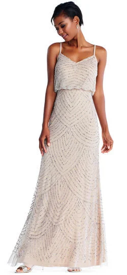 Adrianna Papell  Long Beaded Blouson Gown (Silver/Nude) 2