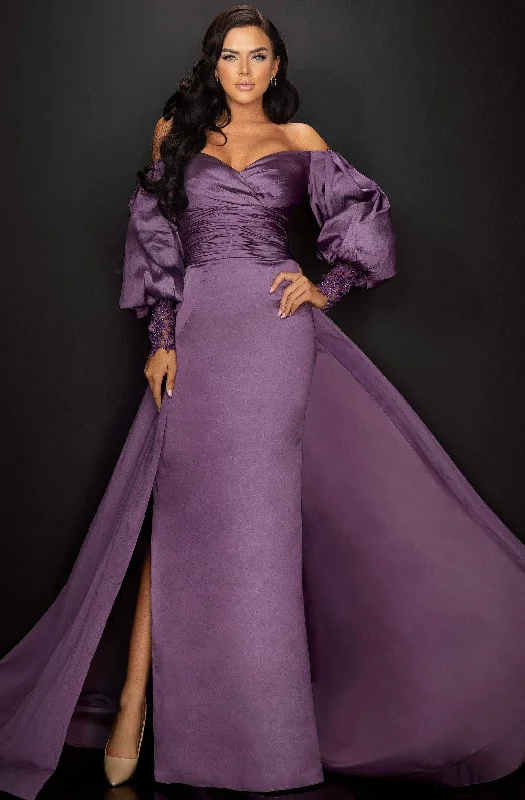 Terani Couture 2011M2122 - Long Sleeve Overskirt Evening Gown