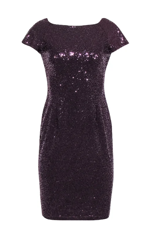 David Meister - Plum Sequined Dress w/ Knotted Back Sz 6