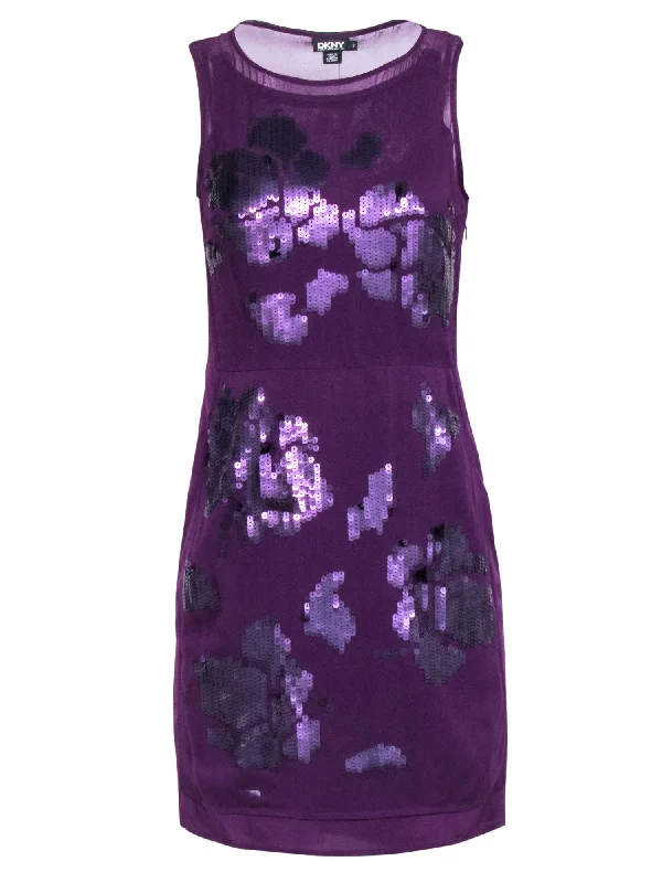 DKNY - Purple Sleeveless Sequin Detail Dress Sz 2