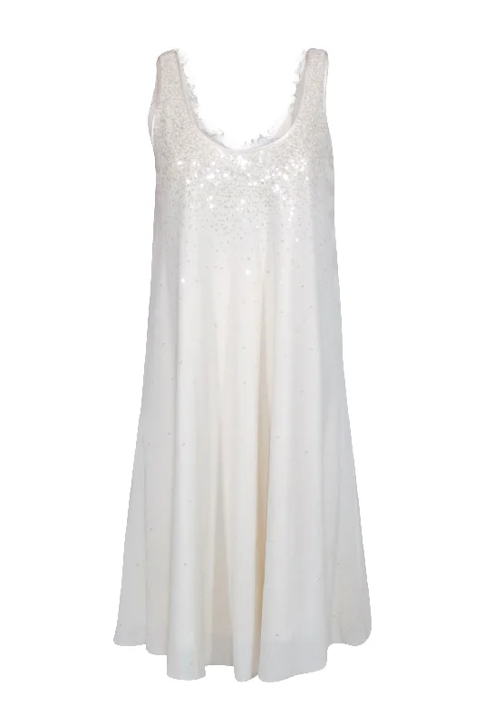 Nicole Miller - White Sleeveless Sequin Dress Sz L