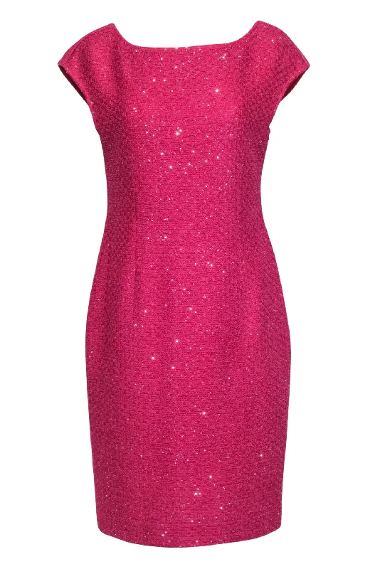 St. John - Pink Knit Cap Sleeve Dress w/ Silver Sequin Detail Sz 10