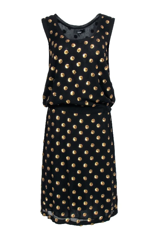 Suno - Black Sleeveless w/ Gold Sequin Polka Dot Dress Sz 2 Size 2