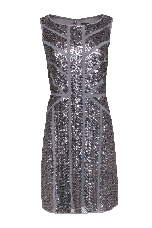 Vince Camuto - Silver Sequin w/ Mesh Shift Dress Sz 12