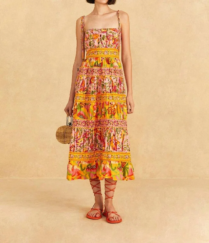 Mixed Fruits Paradise Midi Dress In Multi