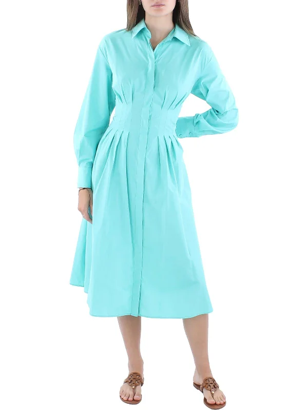 Womens Pleated Midi Shirtdress