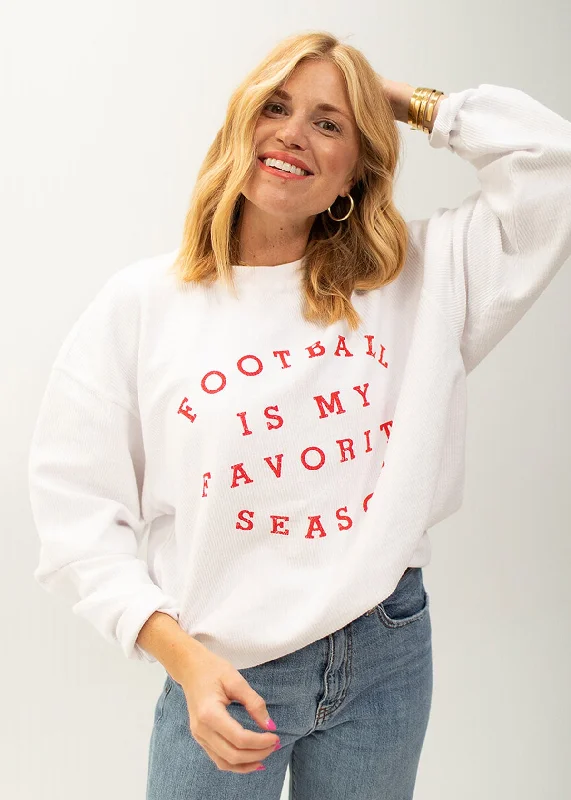 FOOTBALL IS MY FAVORITE SEASON RIBBED SWEATSHIRT WHITE/RED