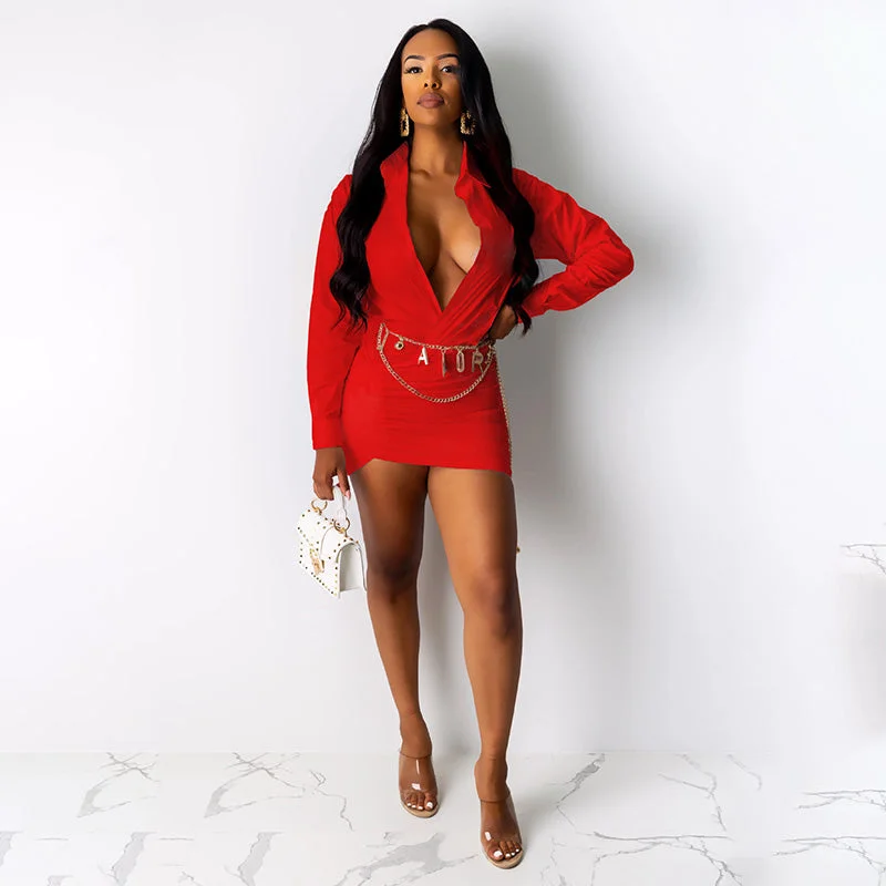 Long Sleeve V Neck Bodycon High Waist Dress