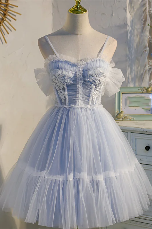 Light Blue Tulle Short A-line Homecoming Dress