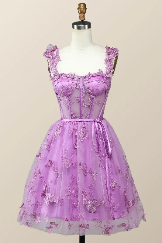 Lilac Butterfly Tulle A-line Short Homecoming Dress