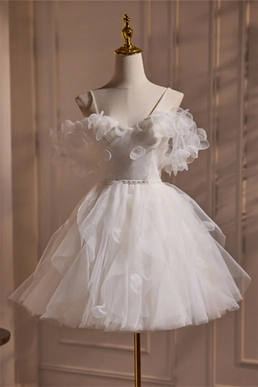 Off the Shoulder White Tulle Short Princess Dress