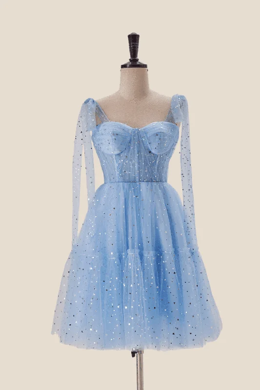 Starry Light Blue Tulle A-line Princess Dress